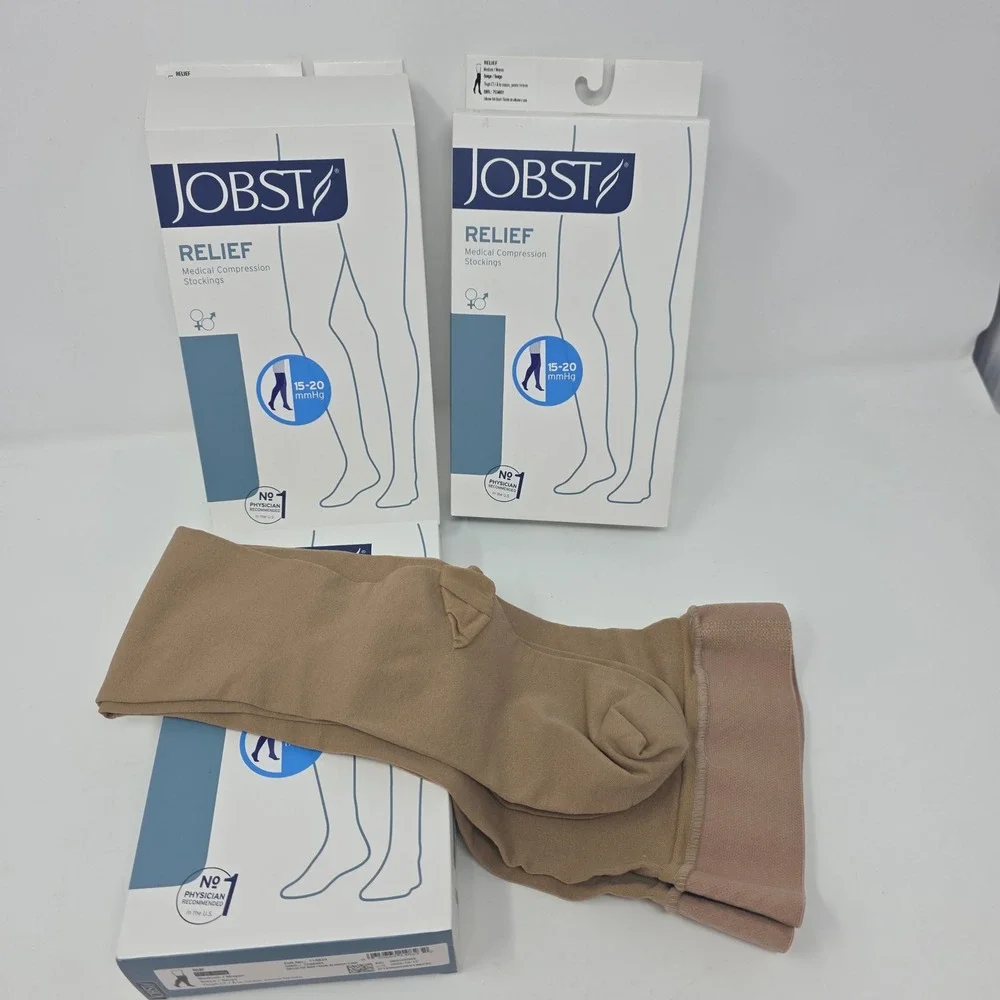 Jobst Relief Compression Stockings Men Medium Beige 15-20mmHg Thigh High 3 Pack
